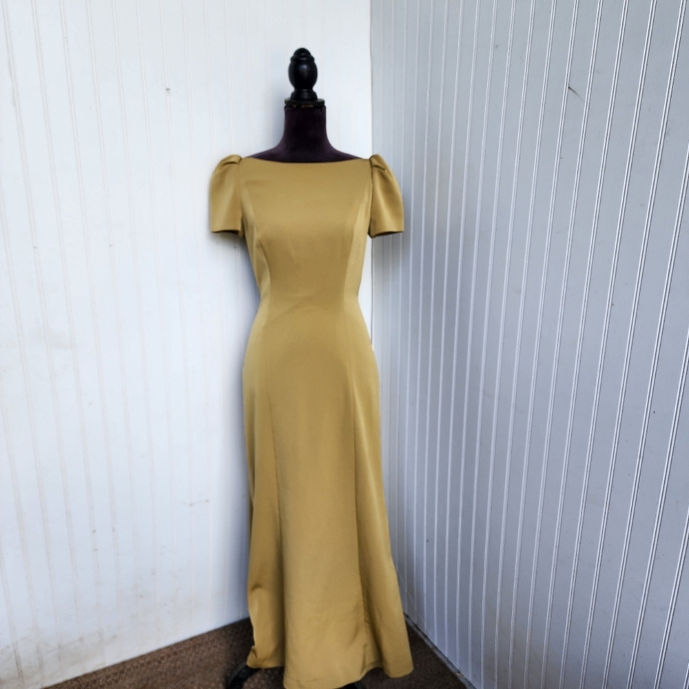 Robert Rodriguez Mustard Yellow Maxi Dress Lace Back Bow Short Sleeve Formal   4